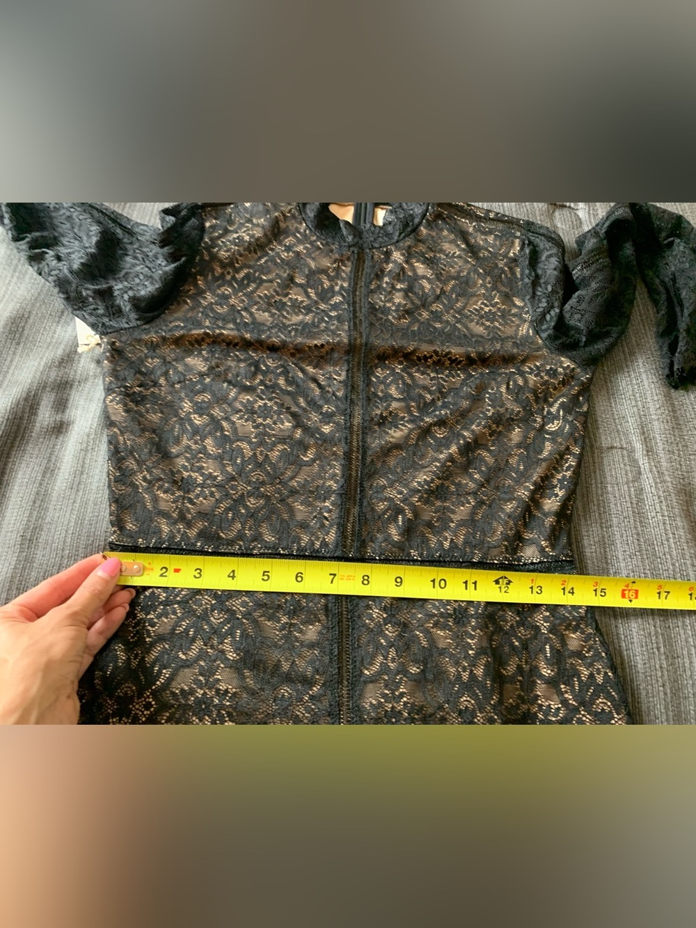 New Wilfred Aritzia Janvry Black Nude Lace Long-Sleeve Mini Dress - Picture 15 of 16
